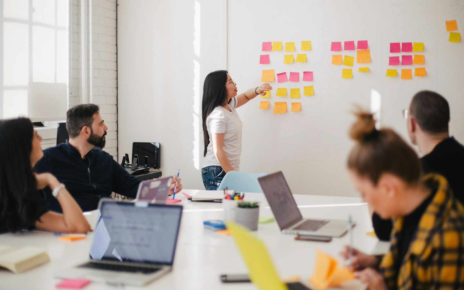 A workshop with sticky notes on a wall